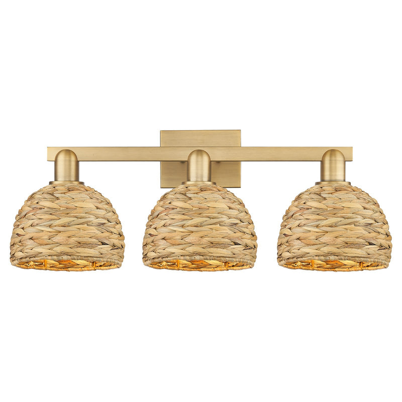 Innovations Woven Rattan 27in 3-Light Bath Vanity | Industrial Brushed Brass and Natural Fiber Dome Shade | Kitchen & Bathroom | Model 716-3W-BB-RBD-8-NAT