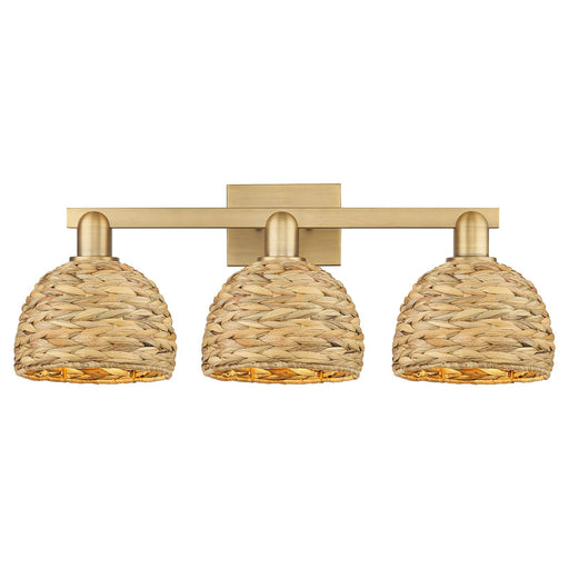 Innovations Woven Rattan 27in 3-Light Bath Vanity | Industrial Brushed Brass and Natural Fiber Dome Shade | Kitchen & Bathroom | Model 716-3W-BB-RBD-8-NAT
