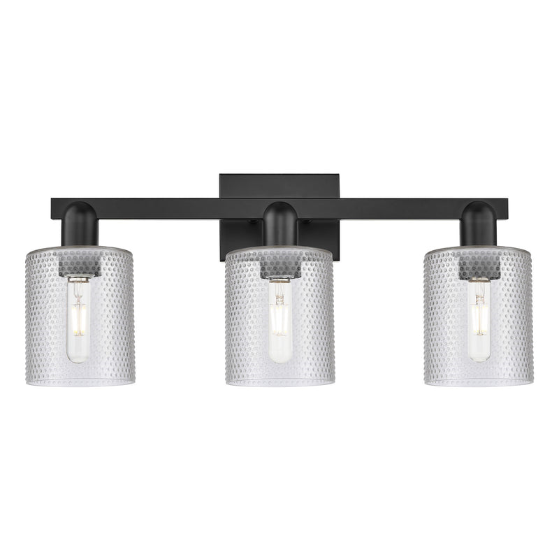 Innovations Cobbleskill 24in 3-Light Bath Vanity Light | Industrial Matte Black Steel and Clear Glass | Damp-Rated Bathroom Vanity | Model 716-3W-BK-G112