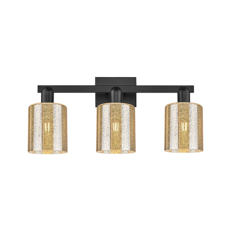 Innovations Cobbleskill 24in 3-Light Bath Vanity Light | Industrial Matte Black Steel and Mercury Glass | Bathroom Vanity | 24 x | Model 716-3W-BK-G116