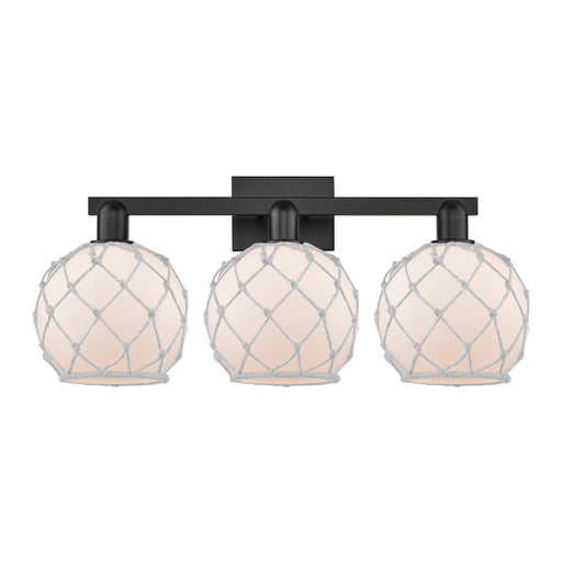 Innovations Farmhouse Rope 27in 3-Light Bath Vanity | Industrial Matte Black Steel and White Frosted Glass with Rope | Bathroom | Model 716-3W-BK-G121-8RW