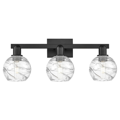 Innovations Athens Deco Swirl 26in 3-Light Bath Vanity | Industrial Matte Black Steel and Clear Deco Swirl Glass | Bathroom | Model 716-3W-BK-G1213-6CL