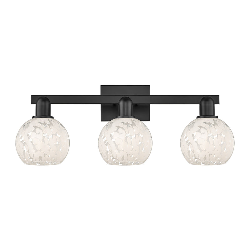 Innovations Arcadia 25in 3-Light Bath Vanity | Industrial Matte Black Steel and White Mouchette Glass | Bathroom Vanity Light | Model 716-3W-BK-G1216-6WM