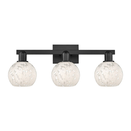 Innovations Arcadia 25in 3-Light Bath Vanity | Industrial Matte Black Steel and White Mouchette Glass | Bathroom Vanity Light | Model 716-3W-BK-G1216-6WM