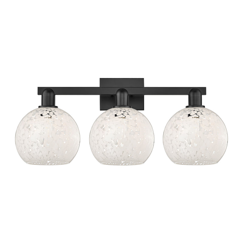 Innovations Arcadia 27in 3-Light Bath Vanity | Industrial Matte Black Steel and White Mouchette Glass | Bathroom Vanity | 27 x | Model 716-3W-BK-G1216-8WM