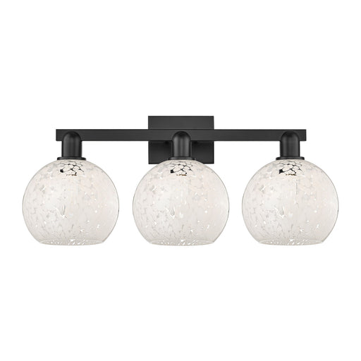 Innovations Arcadia 27in 3-Light Bath Vanity | Industrial Matte Black Steel and White Mouchette Glass | Bathroom Vanity | 27 x | Model 716-3W-BK-G1216-8WM