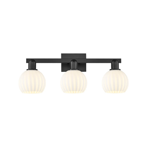 Innovations Lighting White Venetian 25in 3-Light Bath Vanity | Industrial Matte Black and White Venetian Glass | Bathroom | Model 716-3W-BK-G1217-6WV