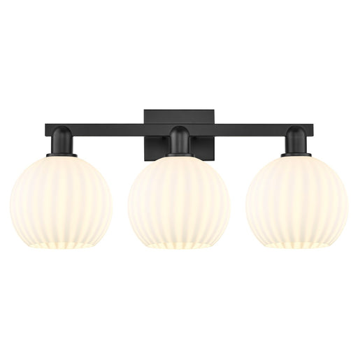 Innovations Lighting White Venetian 27in 3-Light Bath Vanity | Industrial Matte Black Steel and White Venetian Glass | Model 716-3W-BK-G1217-8WV