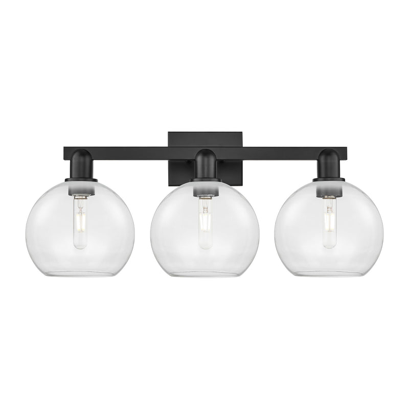 Innovations Athens 27in 3-Light Bath Vanity Light | Industrial Matte Black Steel and Clear Glass | Bathroom Vanity | 27 x 11.75 x | Model 716-3W-BK-G122-8