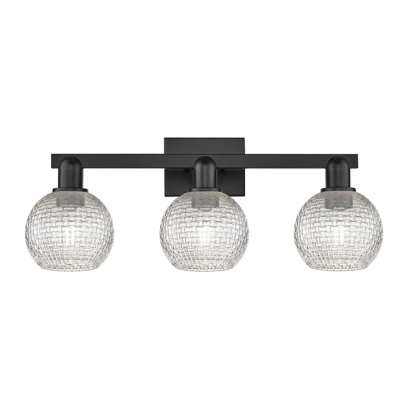 Innovations Athens 25in 3-Light Bath Vanity Light | Industrial Matte Black Steel and Clear Basket Weave Glass | Bathroom | Model 716-3W-BK-G122C-6CL