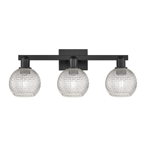 Innovations Athens 25in 3-Light Bath Vanity Light | Industrial Matte Black Steel and Clear Basket Weave Glass | Bathroom | Model 716-3W-BK-G122C-6CL