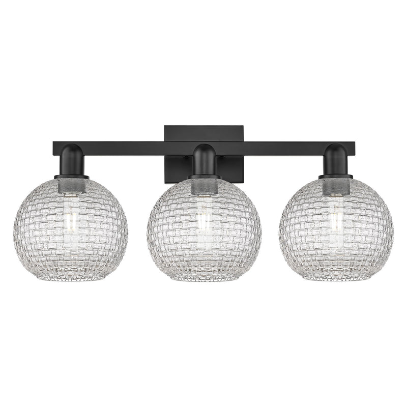 Innovations Athens 27in 3-Light Bath Vanity Light | Industrial Matte Black Steel and Clear Basket Weave Glass | Bathroom | Model 716-3W-BK-G122C-8CL