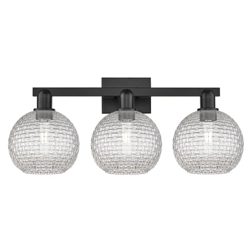 Innovations Athens 27in 3-Light Bath Vanity Light | Industrial Matte Black Steel and Clear Basket Weave Glass | Bathroom | Model 716-3W-BK-G122C-8CL