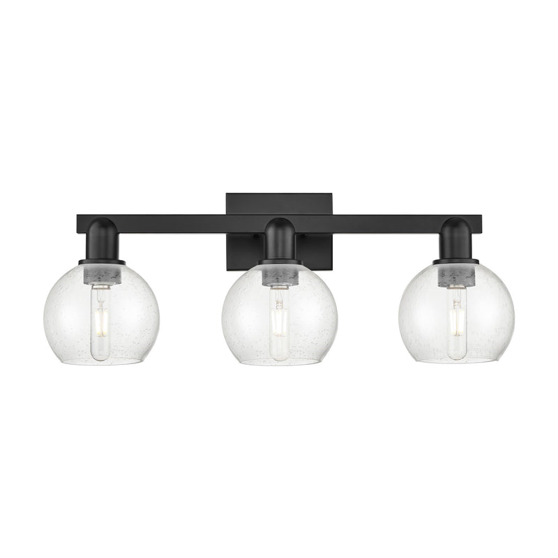 Innovations Athens 25in 3-Light Bath Vanity Light | Industrial Matte Black Steel and Seedy Glass | Bathroom Vanity | 24.88 x 9.62 | Model 716-3W-BK-G124-6