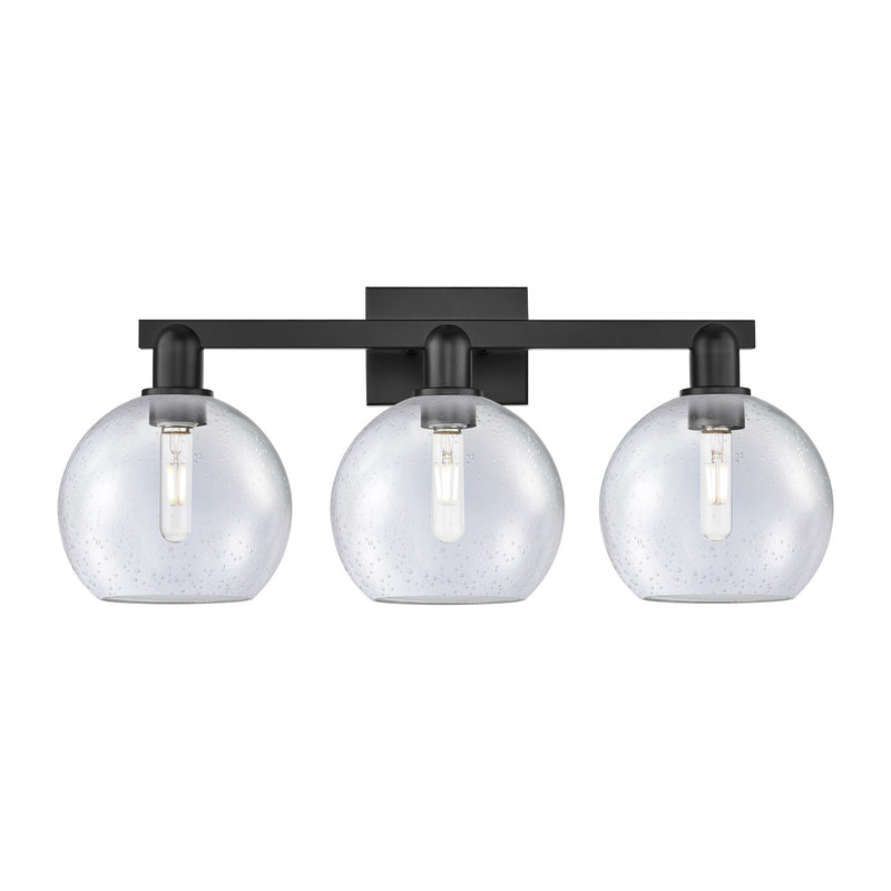 Innovations Athens 27in 3-Light Bath Vanity Light | Industrial Matte Black Steel and Seedy Glass | Bathroom Vanity | 27 x 11.75 x | Model 716-3W-BK-G124-8