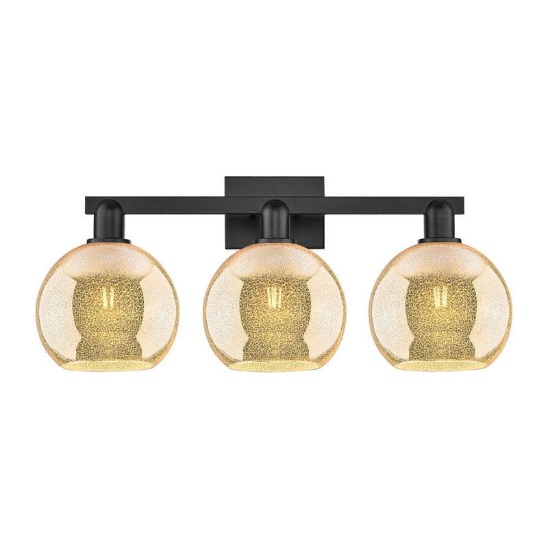 Innovations Athens 27in 3-Light Bath Vanity Light | Industrial Matte Black Steel and Mercury Glass | Bathroom Vanity | 27 x 11.75 | Model 716-3W-BK-G128-8