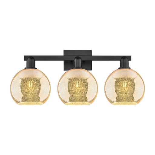 Innovations Athens 27in 3-Light Bath Vanity Light | Industrial Matte Black Steel and Mercury Glass | Bathroom Vanity | 27 x 11.75 | Model 716-3W-BK-G128-8