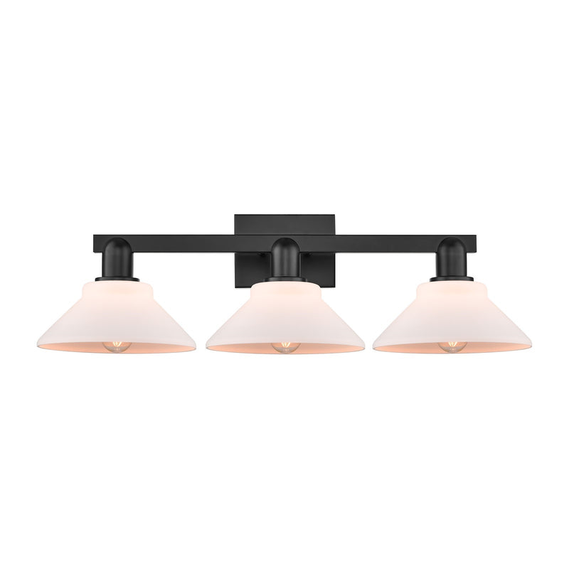 Innovations Orwell 27in 3-Light Bath Vanity Light | Industrial Matte Black Steel and Matte White Glass | Bathroom Vanity | 27.38 x | Model 716-3W-BK-G131