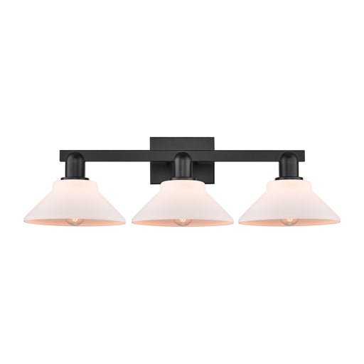 Innovations Orwell 27in 3-Light Bath Vanity Light | Industrial Matte Black Steel and Matte White Glass | Bathroom Vanity | 27.38 x | Model 716-3W-BK-G131