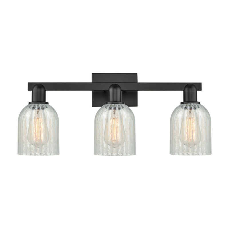 Innovations Caledonia 24in 3-Light Bath Vanity | Industrial Matte Black Steel and Mouchette Glass | Bathroom Vanity | 24 x 7 x | Model 716-3W-BK-G2511