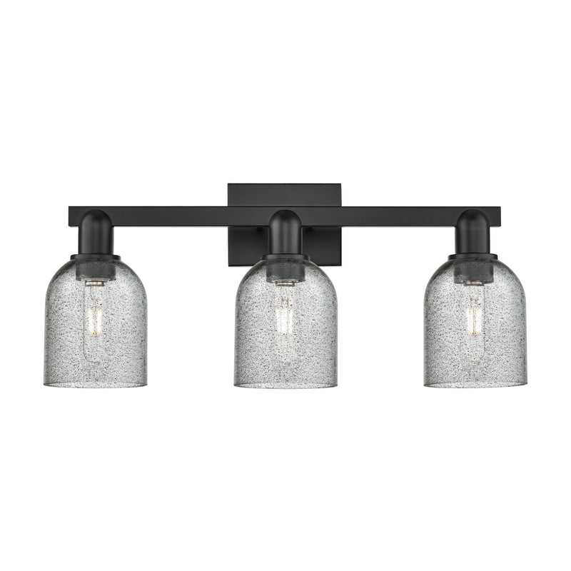 Innovations Caledonia 24in 3-Light Bath Vanity Light | Industrial Matte Black Steel and Charcoal Glass | Bathroom Vanity | 24 x | Model 716-3W-BK-G257