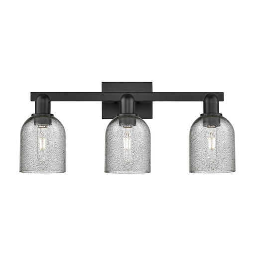 Innovations Caledonia 24in 3-Light Bath Vanity Light | Industrial Matte Black Steel and Charcoal Glass | Bathroom Vanity | 24 x | Model 716-3W-BK-G257
