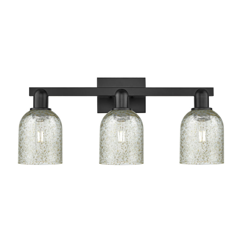 Innovations Caledonia 24in 3-Light Bath Vanity Light | Industrial Matte Black Steel and Mica Glass | Bathroom Vanity | 24 x 10.75 x | Model 716-3W-BK-G259