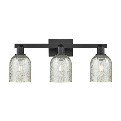 Innovations Caledonia 24in 3-Light Bath Vanity Light | Industrial Matte Black Steel and Mica Glass | Bathroom Vanity | 24 x 10.75 x | Model 716-3W-BK-G259
