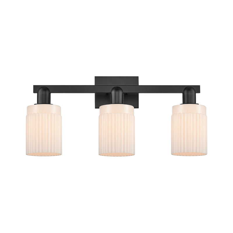 Innovations Hadley 24in 3-Light Bath Vanity Light | Industrial Matte Black Steel and Matte White Ribbed Glass | Bathroom Vanity | Model 716-3W-BK-G341