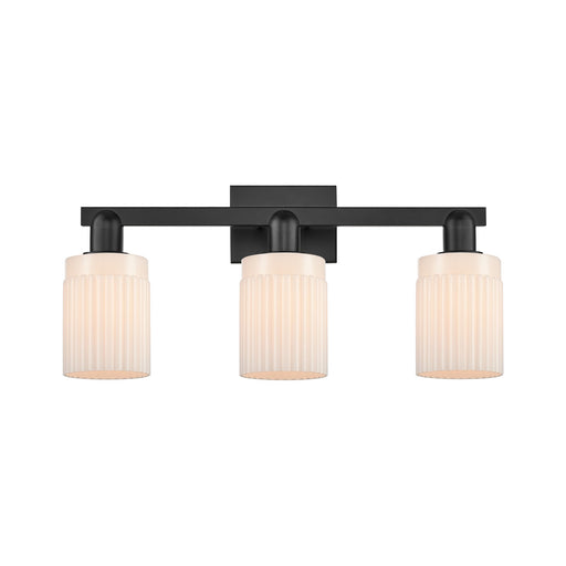 Innovations Hadley 24in 3-Light Bath Vanity Light | Industrial Matte Black Steel and Matte White Ribbed Glass | Bathroom Vanity | Model 716-3W-BK-G341