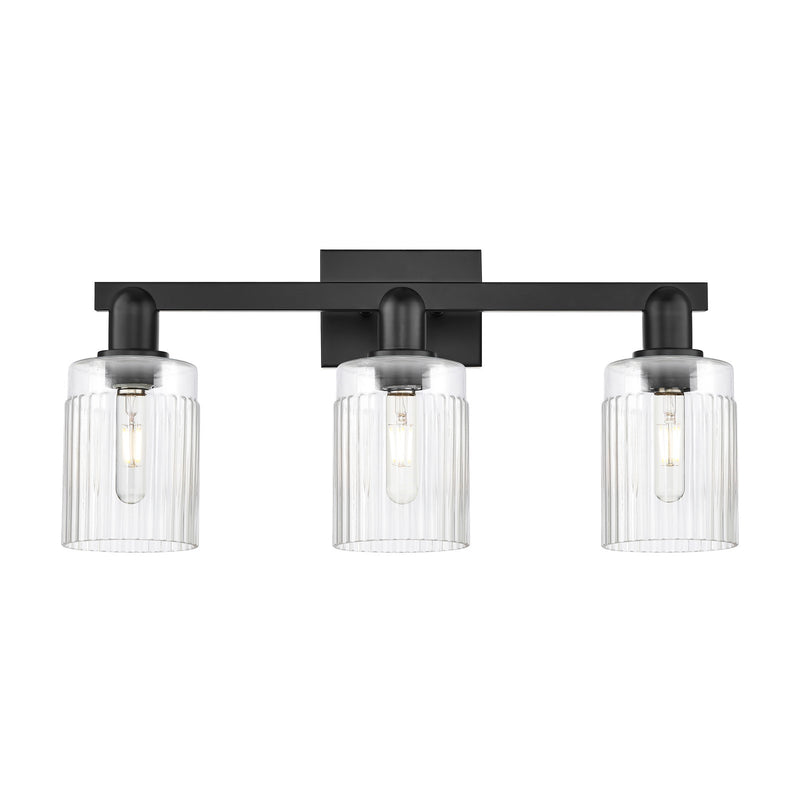Innovations Hadley 24in 3-Light Bath Vanity Light | Industrial Matte Black Steel and Clear Ribbed Glass | Bathroom Vanity | 23.5 x | Model 716-3W-BK-G342