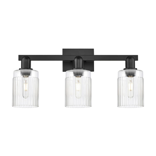 Innovations Hadley 24in 3-Light Bath Vanity Light | Industrial Matte Black Steel and Clear Ribbed Glass | Bathroom Vanity | 23.5 x | Model 716-3W-BK-G342