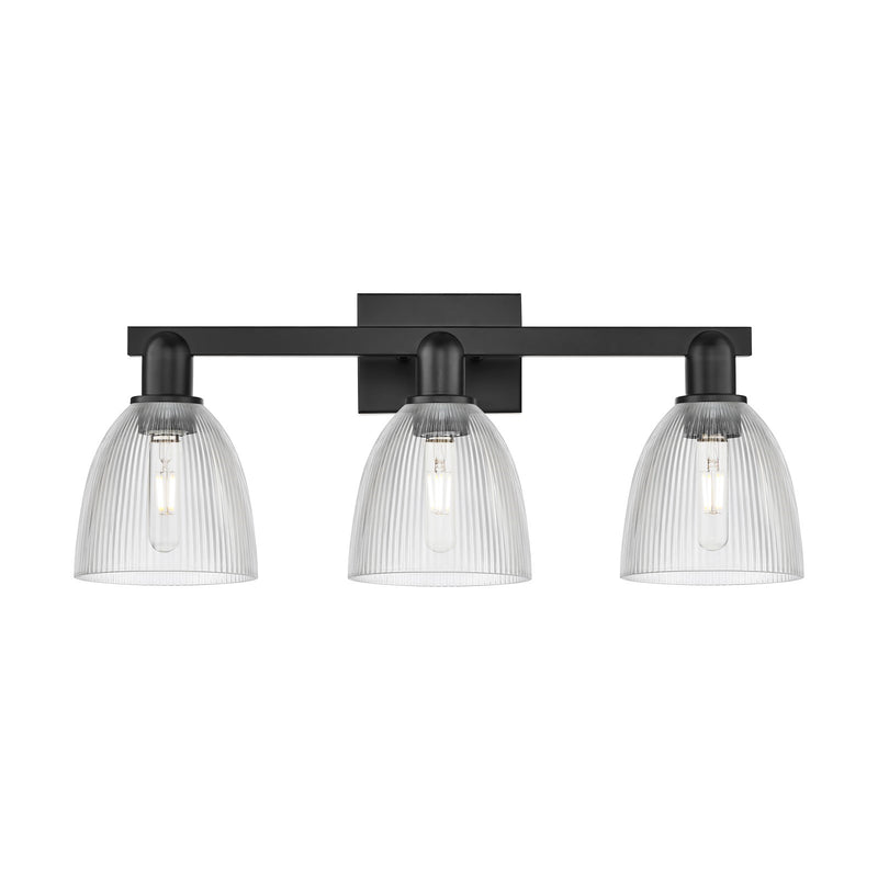 Innovations Castile 25in 3-Light Bath Vanity Light | Industrial Matte Black Steel and Clear Glass | Bathroom Vanity | 25 x 10.75 x | Model 716-3W-BK-G382