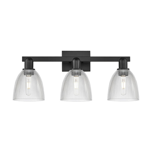 Innovations Castile 25in 3-Light Bath Vanity Light | Industrial Matte Black Steel and Clear Glass | Bathroom Vanity | 25 x 10.75 x | Model 716-3W-BK-G382