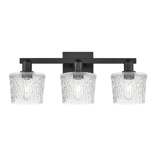 Innovations Niagara 26in 3-Light Bath Vanity Light | Industrial Matte Black Steel and Clear Glass | Bathroom Vanity | 25.5 x 10.25 | Model 716-3W-BK-G402