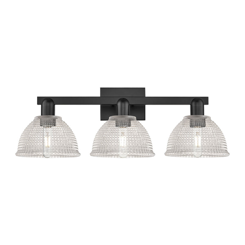 Innovations Arietta 27in 3-Light Bath Vanity Light | Industrial Matte Black Steel and Clear Glass | Bathroom Vanity | 27 x 8.5 x | Model 716-3W-BK-G422
