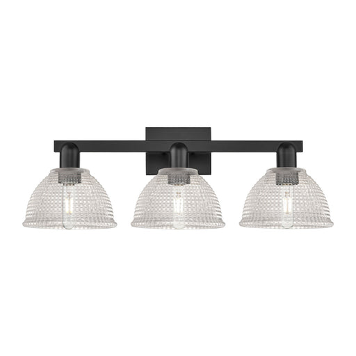 Innovations Arietta 27in 3-Light Bath Vanity Light | Industrial Matte Black Steel and Clear Glass | Bathroom Vanity | 27 x 8.5 x | Model 716-3W-BK-G422