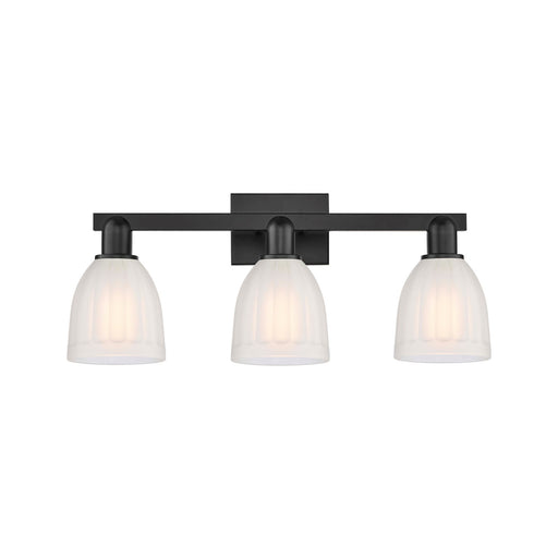 Innovations Brookfield 25in 3-Light Bath Vanity Light | Industrial Matte Black Steel and White Frosted Ribbed Glass | Bathroom | Model 716-3W-BK-G441