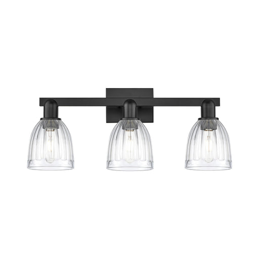Innovations Brookfield 25in 3-Light Bath Vanity Light | Industrial Matte Black Steel and Clear Ribbed Glass | Bathroom Vanity | Model 716-3W-BK-G442
