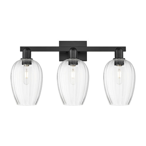 Innovations Preston Flute 26in 3-Light Bath Vanity Light | Industrial Matte Black Steel and Clear Glass | Bathroom Vanity & | Model 716-3W-BK-G457-6CL