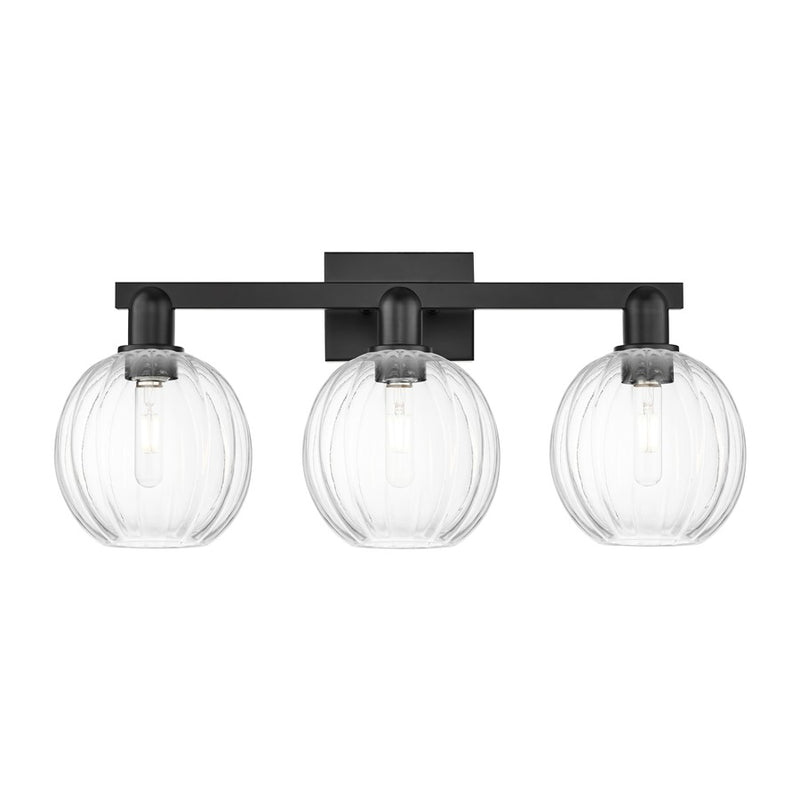 Innovations Preston 3Lt 26" Globe Bath Light, Black/Clear - 716-3W-BK-G458-7CL
