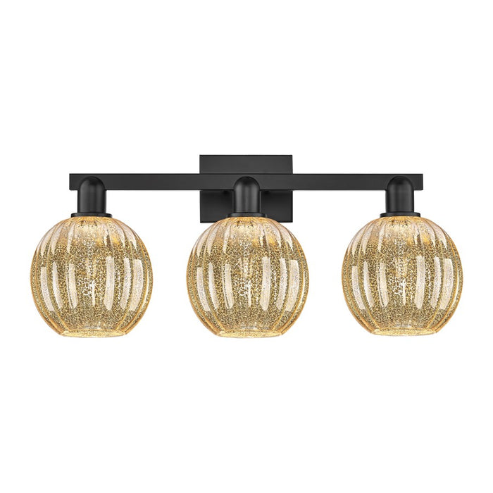 Innovations Preston 3Lt 26" Globe Bath Light, Black/Mercury - 716-3W-BK-G458-7ME