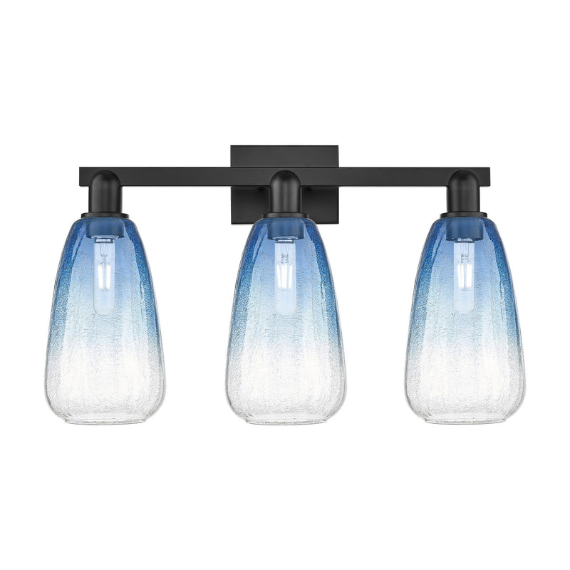 Innovations Brookhaven Almond 25in 3-Light Bath Vanity | Industrial Matte Black Steel and Sapphire Blue Glass | Bathroom Vanity | Model 716-3W-BK-G480-6SB