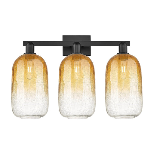 Innovations Brookhaven Cloche 26in 3-Light Bath Vanity Light | Industrial Matte Black Steel and Amber Glass | Bathroom Vanity | Model 716-3W-BK-G482-7AM