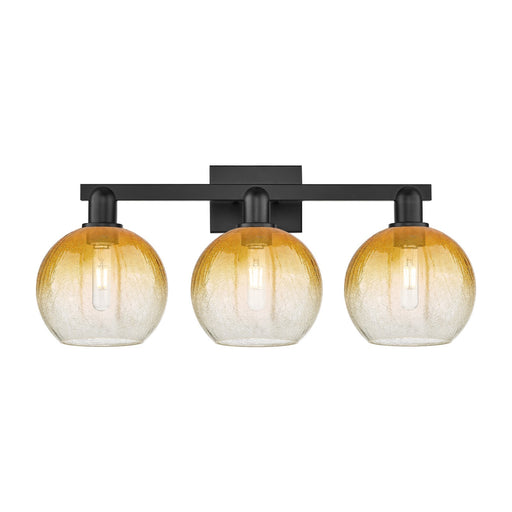 Innovations Brookhaven Globe 27in 3-Light Bath Vanity | Industrial Matte Black Steel and Amber Glass | Bathroom Vanity Light | Model 716-3W-BK-G483-8AM