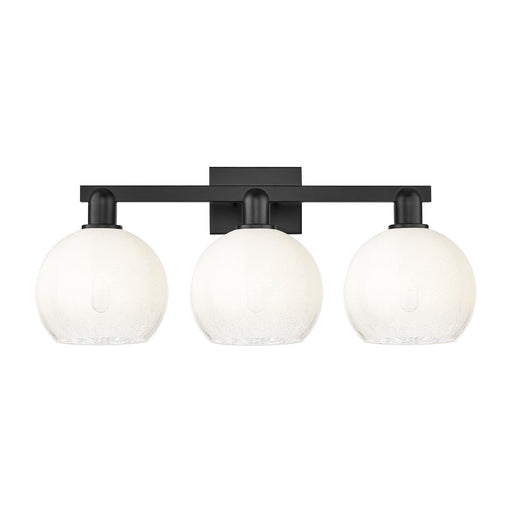 Innovations Brookhaven Globe 27in 3-Light Bath Vanity | Industrial Matte Black Steel and Opal Glass | Entryway & Hallway | 27 x | Model 716-3W-BK-G483-8OP