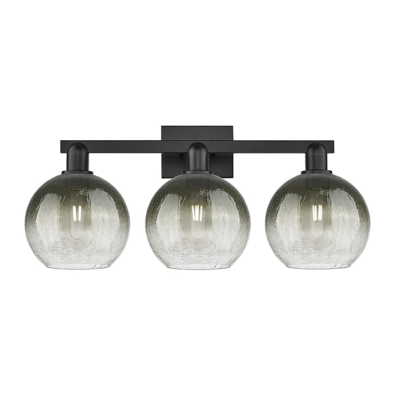 Innovations Brookhaven Globe 27in 3-Light Bath Vanity | Industrial Matte Black Steel and Slate Glass | Bathroom Vanity & Powder | Model 716-3W-BK-G483-8SL