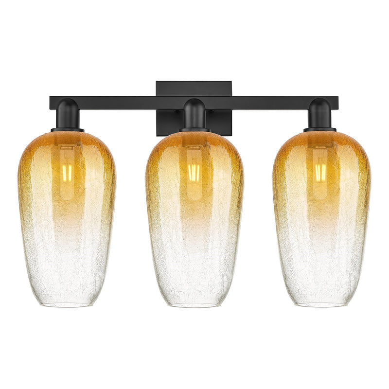 Innovations Brookhaven Flute 26in 3-Light Bath Vanity Light | Industrial Matte Black Steel and Amber Glass | Bathroom Vanity | Model 716-3W-BK-G484-7AM