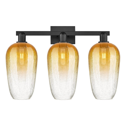 Innovations Brookhaven Flute 26in 3-Light Bath Vanity Light | Industrial Matte Black Steel and Amber Glass | Bathroom Vanity | Model 716-3W-BK-G484-7AM