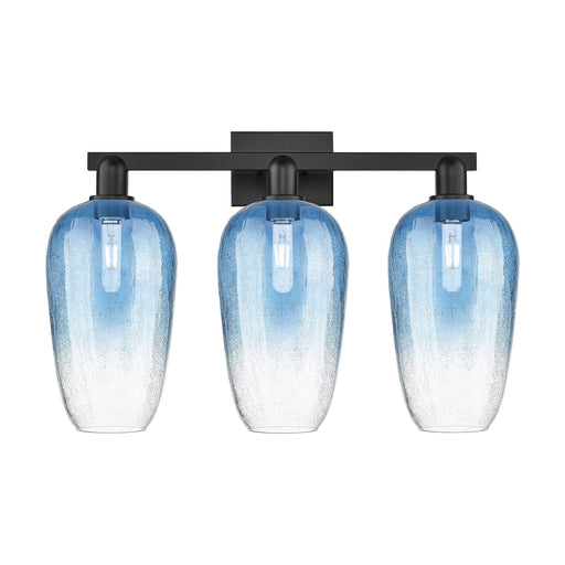 Innovations Brookhaven Flute 26in 3-Light Bath Vanity | Industrial Matte Black Steel and Sapphire Blue Glass | Bathroom Vanity | Model 716-3W-BK-G484-7SB